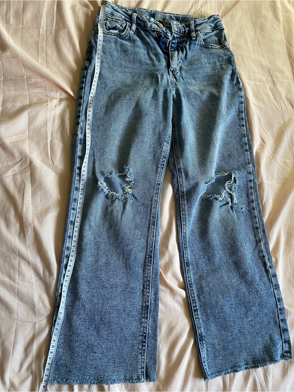 High-Rise Distressed Wide-Leg Women Jeans - Light Blue